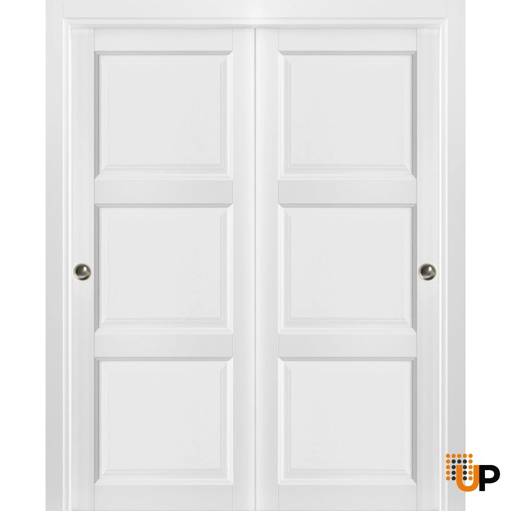 Double solid core sliding interior closet bypass door | Lucia 2661 White | 84 x 96 (2* 42x96) photo#1