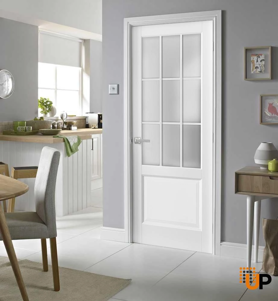Single solid core classic interior door slab with frosted glass | Felicia 3309 White | 18 x 80 photo#4