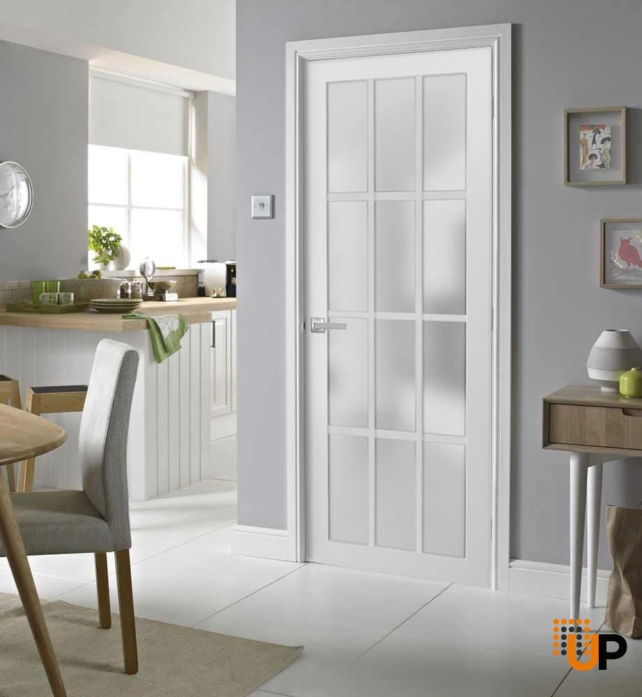Single solid core classic interior swing door with frosted glass | Felicia 3312 White | 18 x 80 photo#3