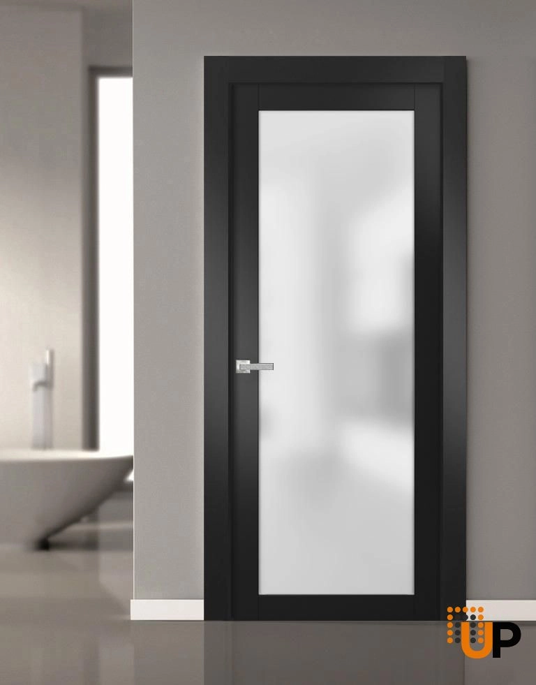 Single solid core luxury interior door slab with frosted glass | Planum 2102 Black Matte | 18 x 80 photo#3