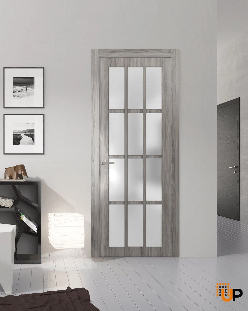 Single solid core classic interior door slab with frosted glass | Felicia 3312 Ginger Ash | 18 x 80 photo#2