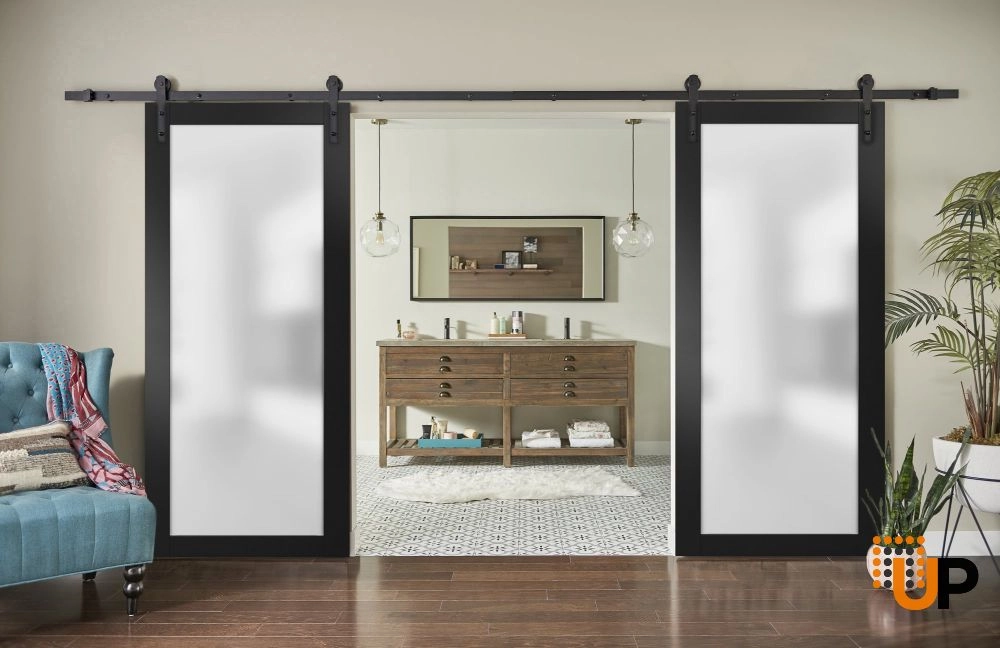 Single solid core luxury interior door slab with frosted glass | Planum 2102 Black Matte | 18 x 80 photo#4