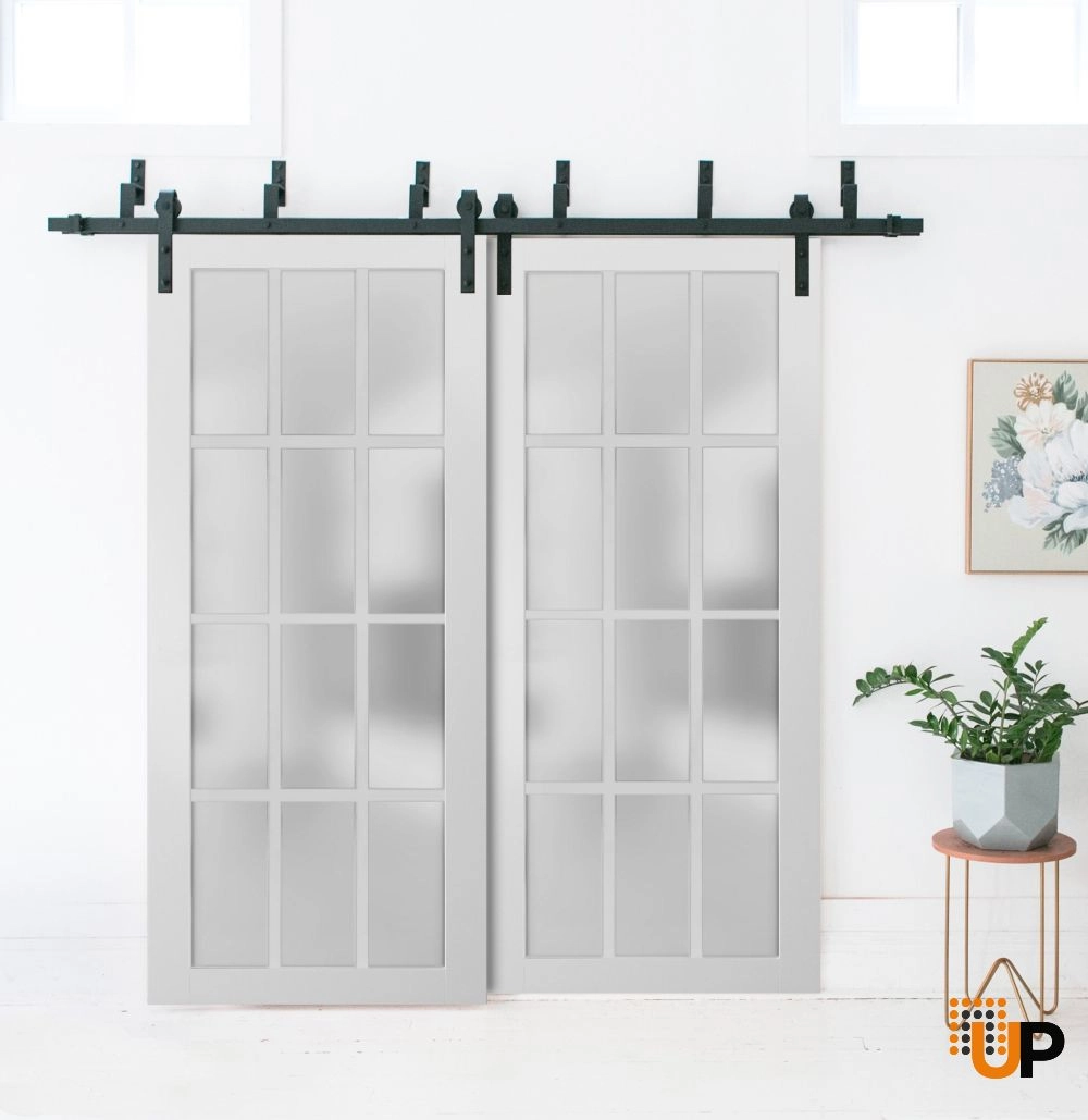 Single solid core classic interior door slab with frosted glass | Felicia 3312 White | 18 x 80 photo#4