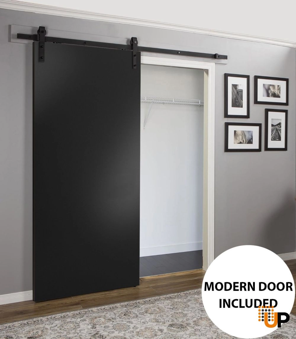 Single solid wood with honeycomb sliding modern interior barn door | Planum 0010 Black Matte | 18 x 80 photo#2