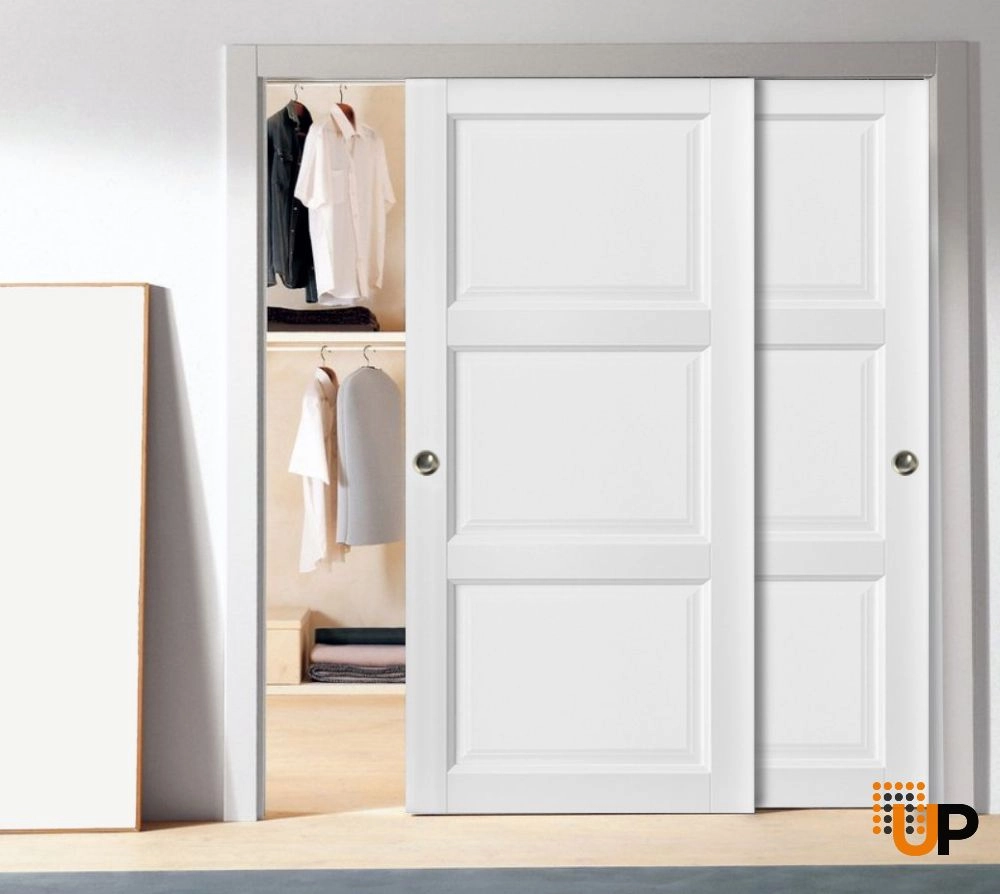 Double solid core sliding interior closet bypass door | Lucia 2661 White | 84 x 96 (2* 42x96) photo#3