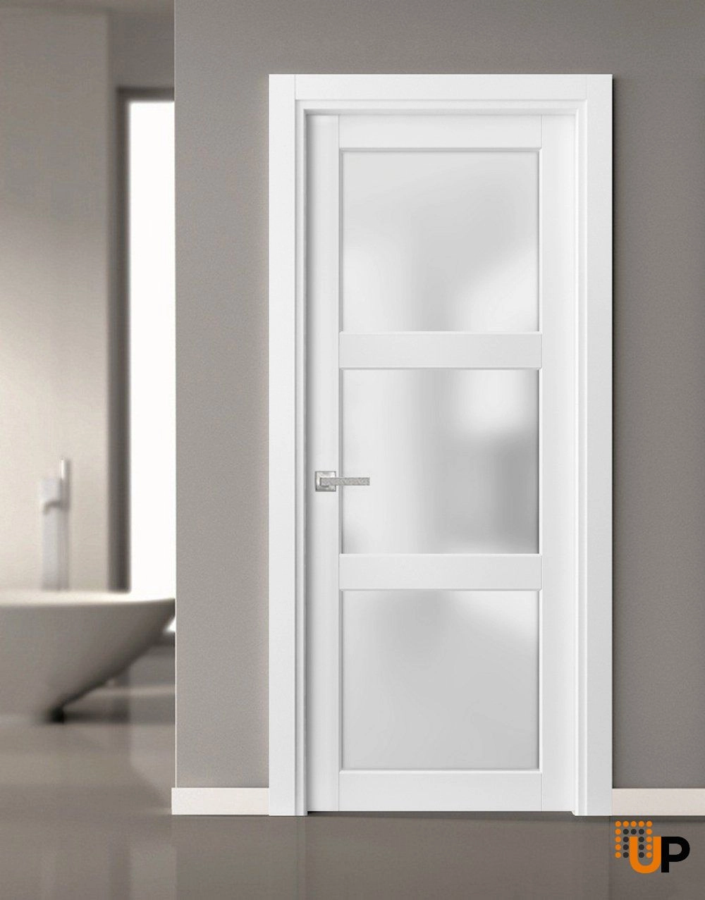 Single solid core luxury interior swing door with frosted glass | Lucia 2552 White | 18 x 80 photo#2