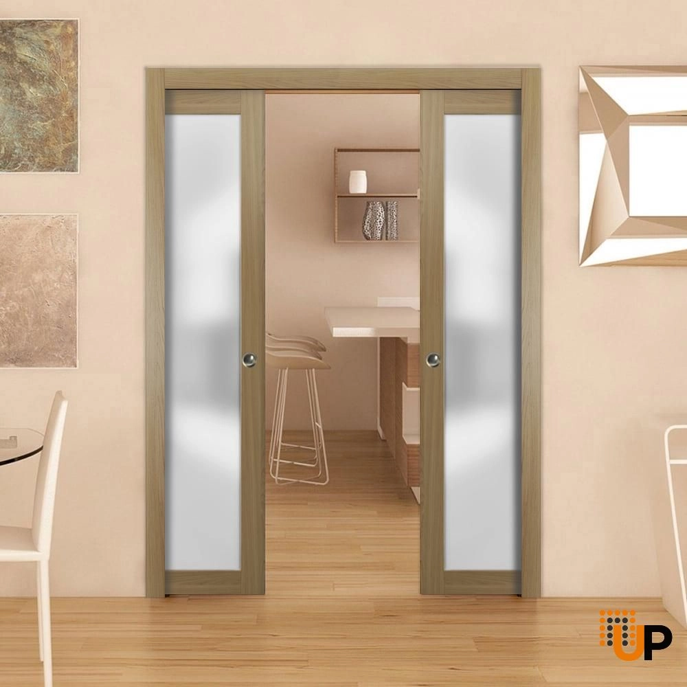 Double solid core sliding french interior pocket double door with frosted glass | Planum 2102 Honey Ash | 36 x 84 (2* 18x84) photo#4
