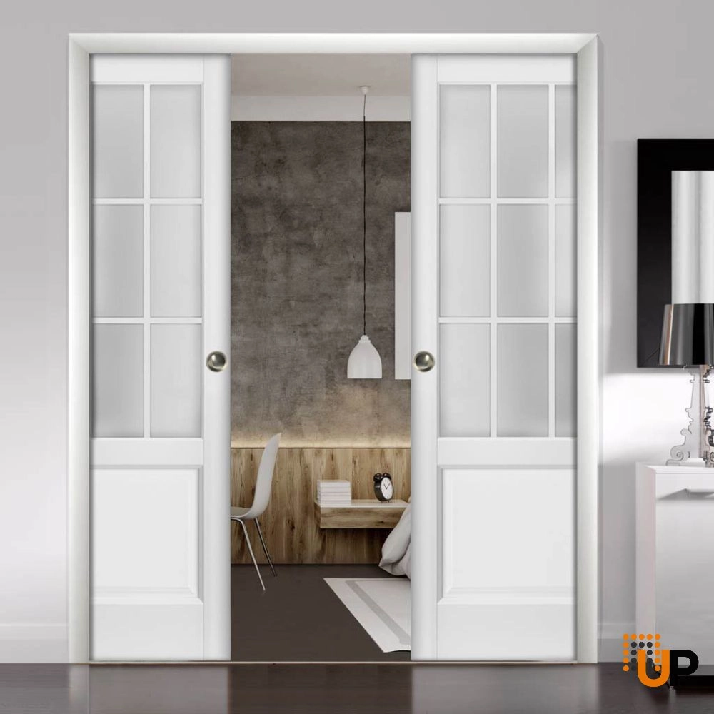 Single solid core classic interior door slab with frosted glass | Felicia 3309 White | 18 x 80 photo#5