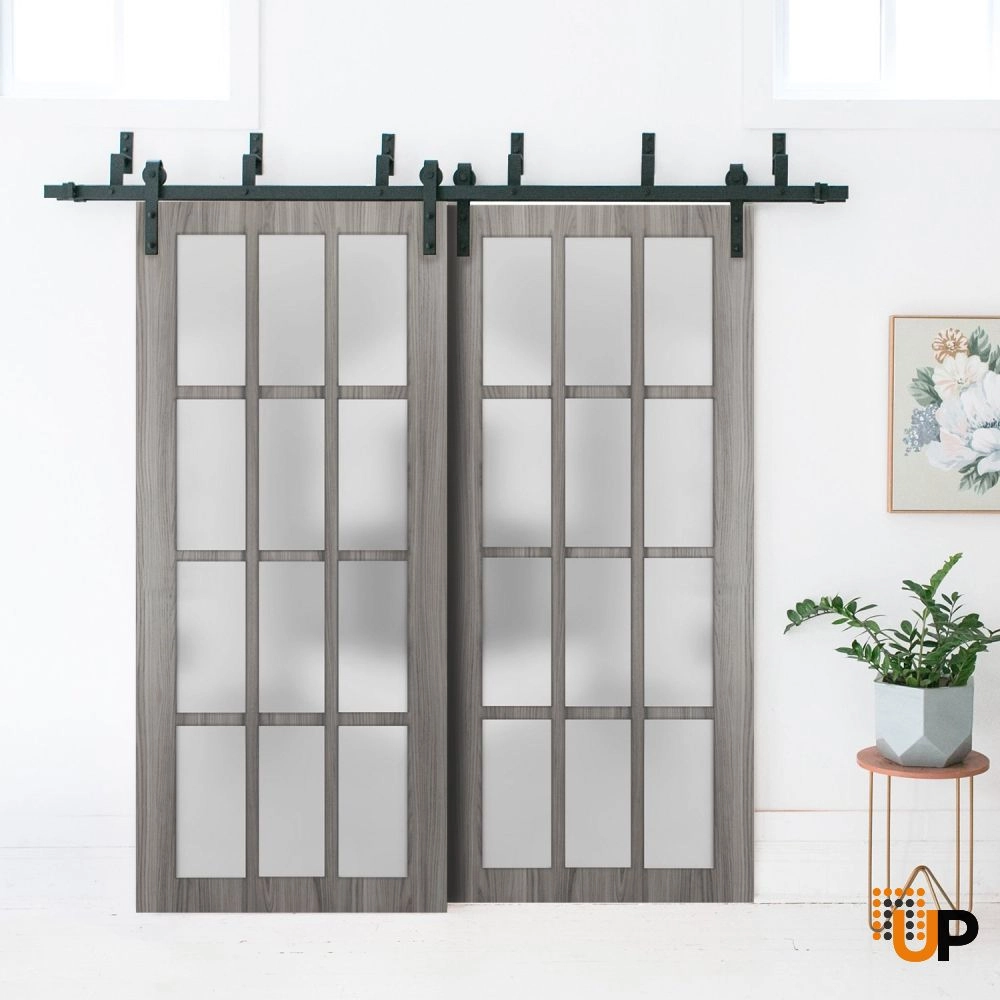 Single solid core classic interior door slab with frosted glass | Felicia 3312 Ginger Ash | 18 x 80 photo#3