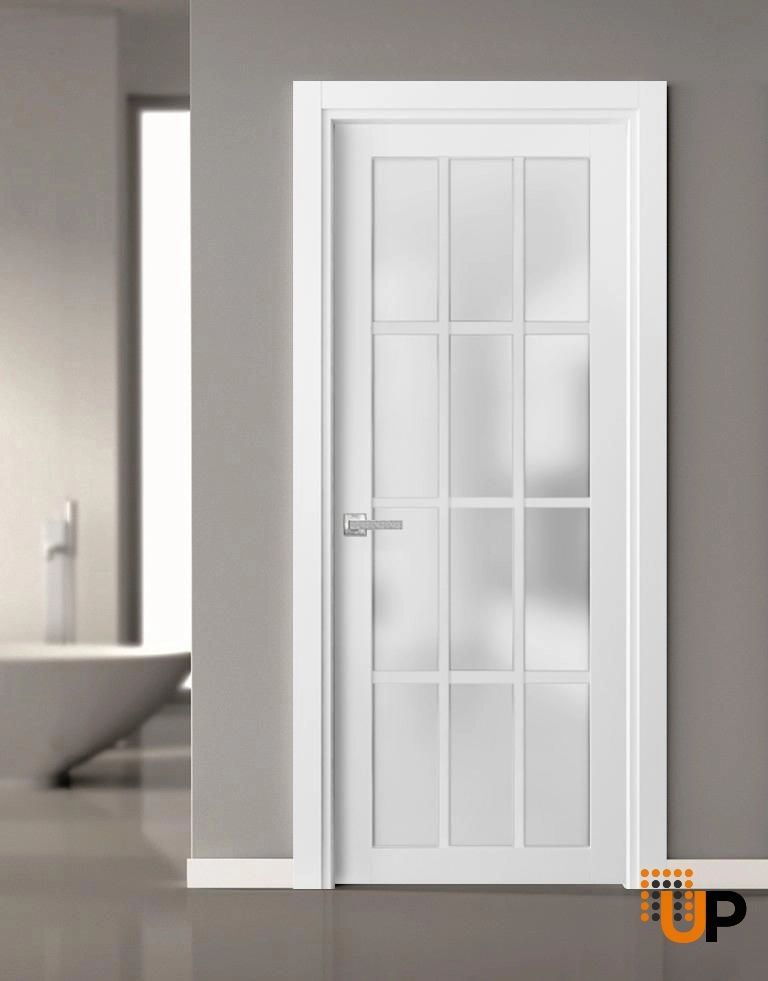 Single solid core classic interior swing door with frosted glass | Felicia 3312 White | 18 x 80 photo#2