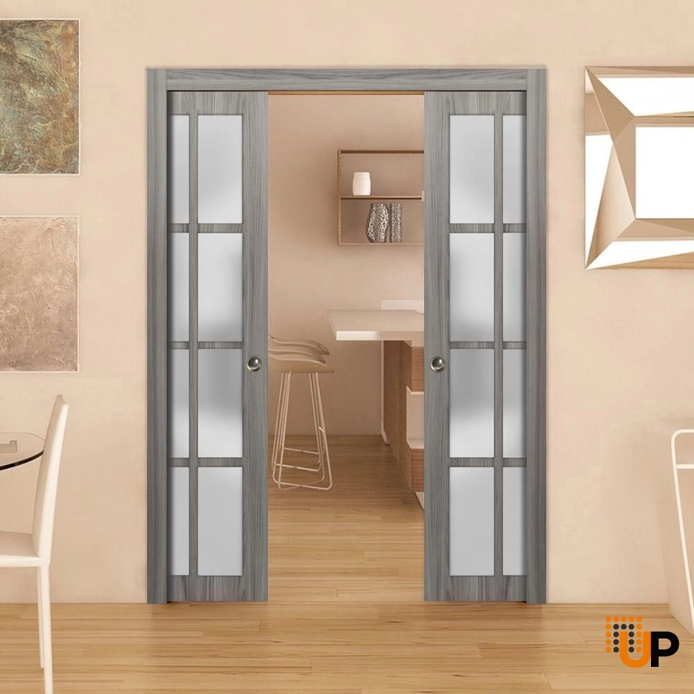 Double solid core sliding french interior pocket double door with frosted glass | Felicia 3312 Ginger Ash | 36 x 80 (2* 18x80) photo#2
