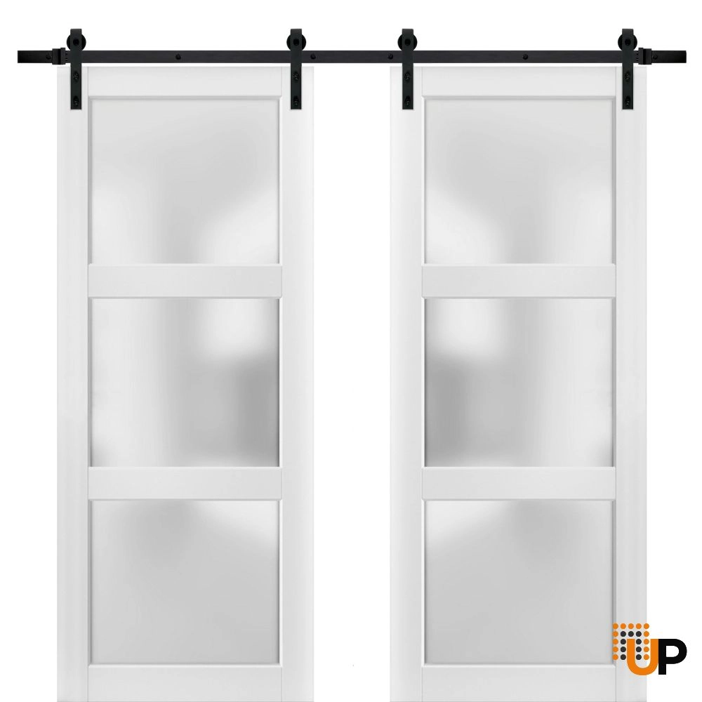 Double solid core sliding french interior barn double door with frosted glass | Lucia 2552 White | 36 x 80 (2* 18x80) photo#1