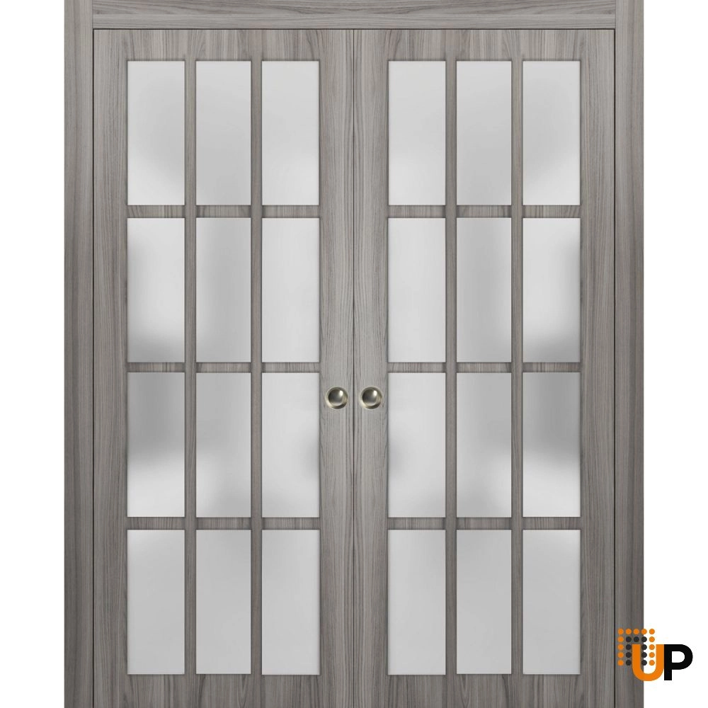 Double solid core sliding french interior pocket double door with frosted glass | Felicia 3312 Ginger Ash | 36 x 80 (2* 18x80) photo#1