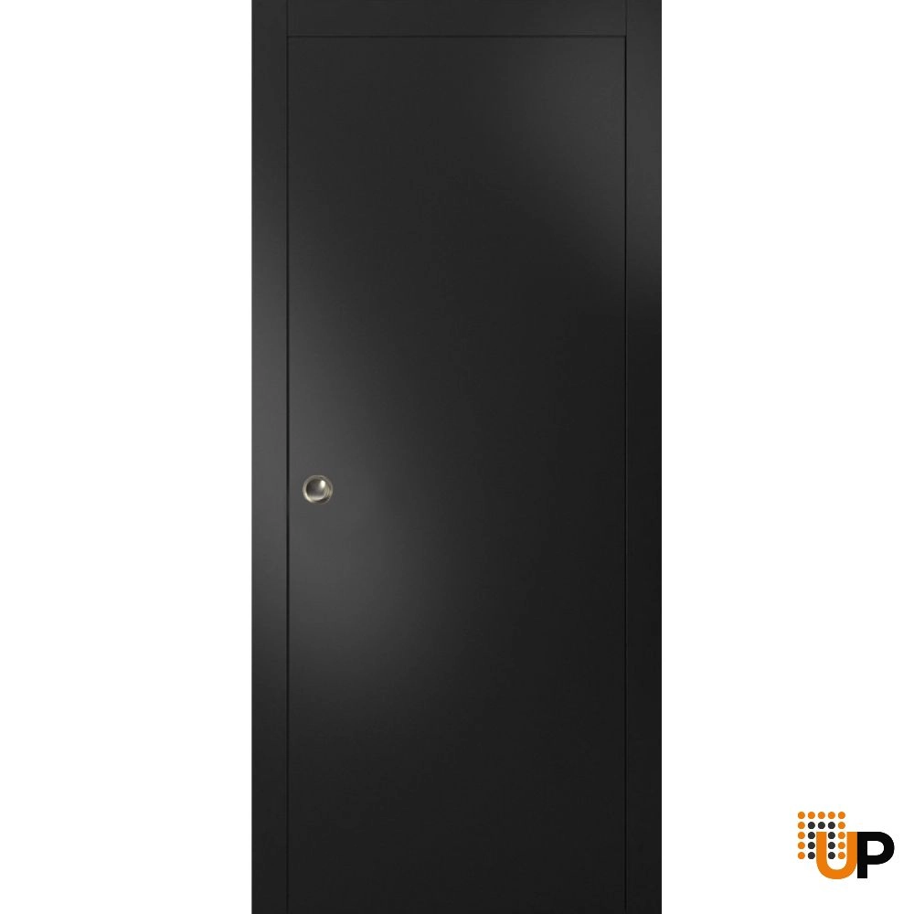 Single solid wood with honeycomb sliding modern interior pocket door | Planum 0010 Black Matte | 18 x 80 photo#1