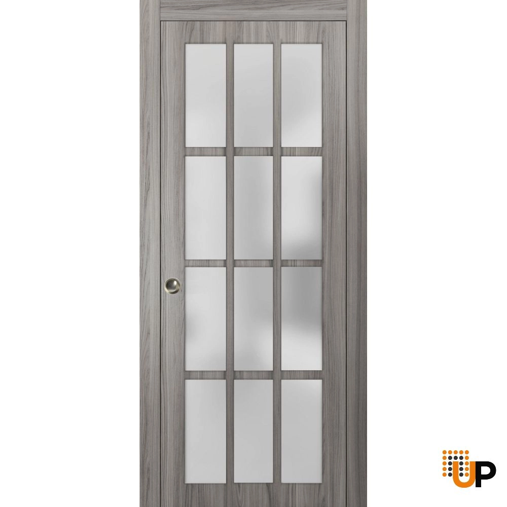 Single solid core sliding classic interior pocket door with frosted glass | Felicia 3312 Ginger Ash | 18 x 80 photo#1