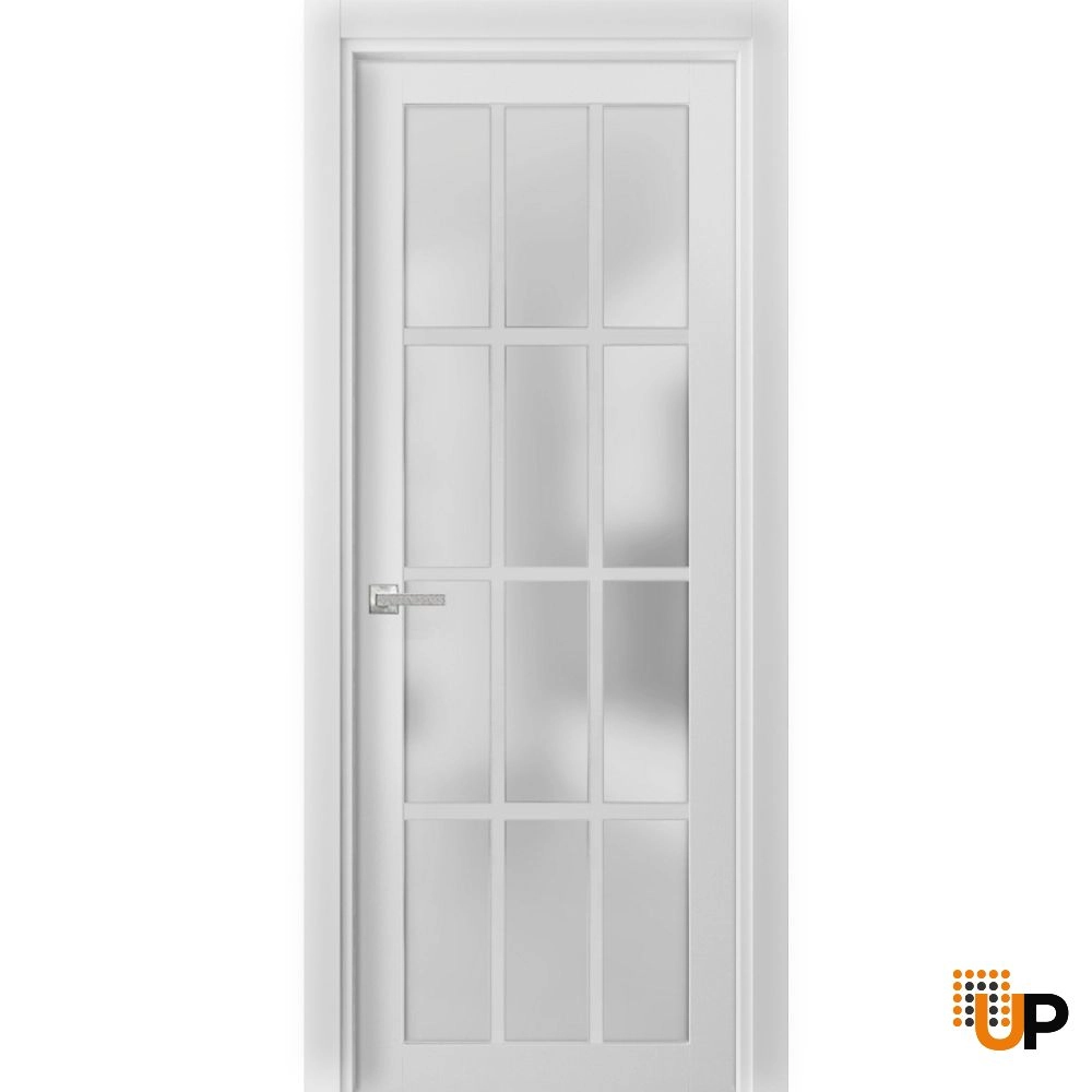 Single solid core classic interior swing door with frosted glass | Felicia 3312 White | 18 x 80 photo#1