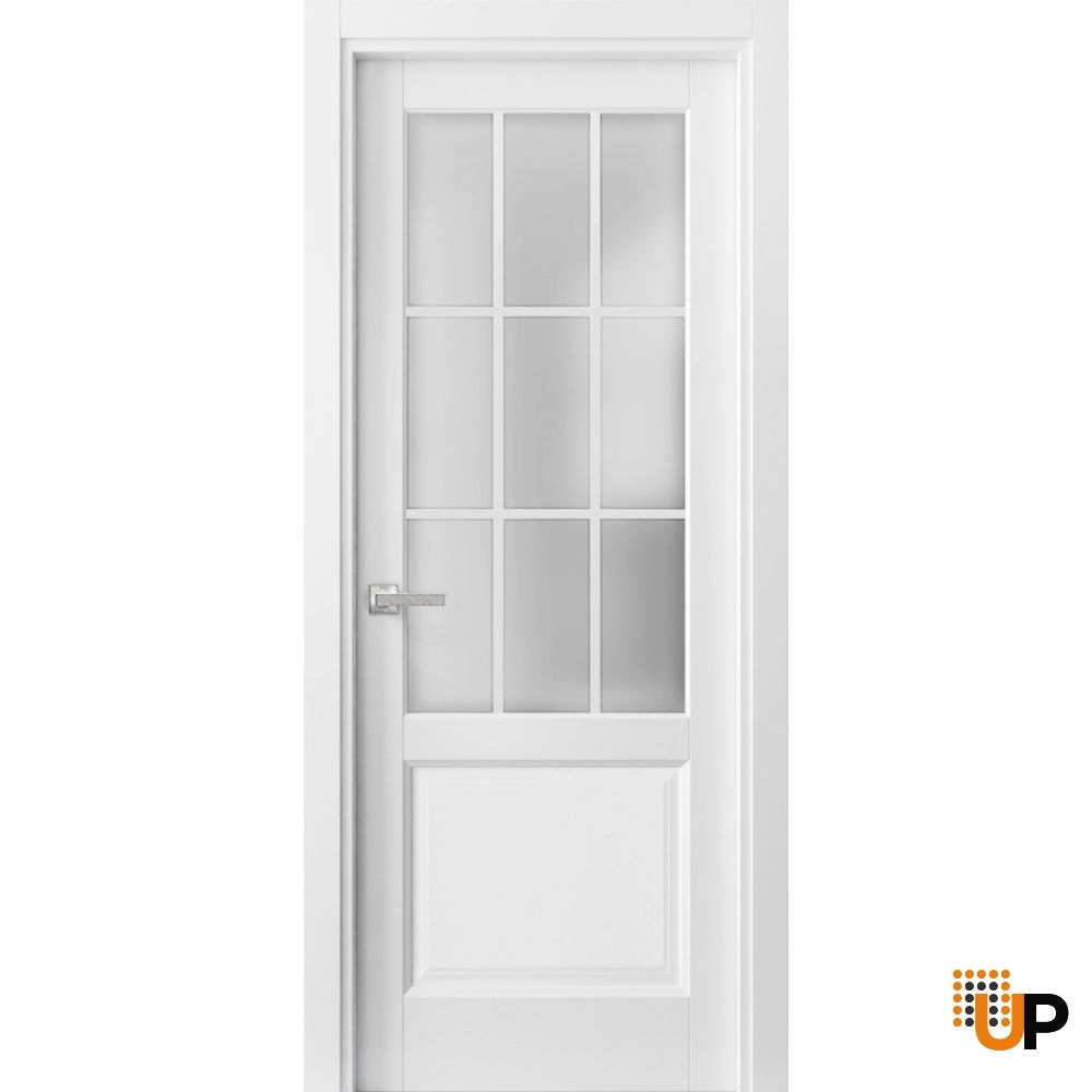 Single solid core classic interior swing door with frosted glass | Felicia 3309 White | 18 x 80 photo#1