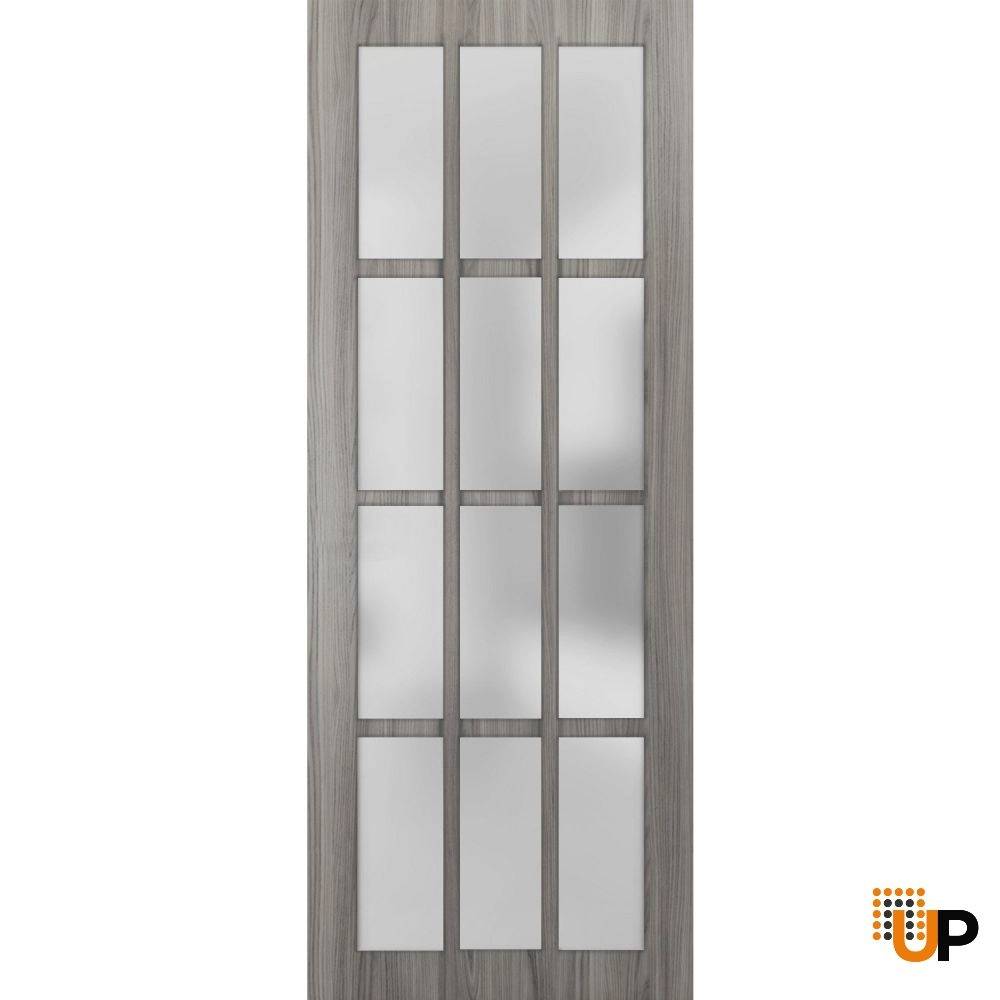 Single solid core classic interior door slab with frosted glass | Felicia 3312 Ginger Ash | 18 x 80 photo#1