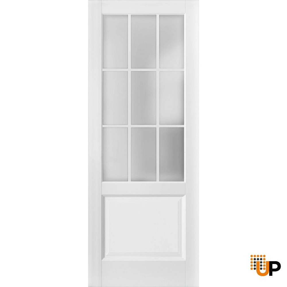 Single solid core classic interior door slab with frosted glass | Felicia 3309 White | 18 x 80 photo#1