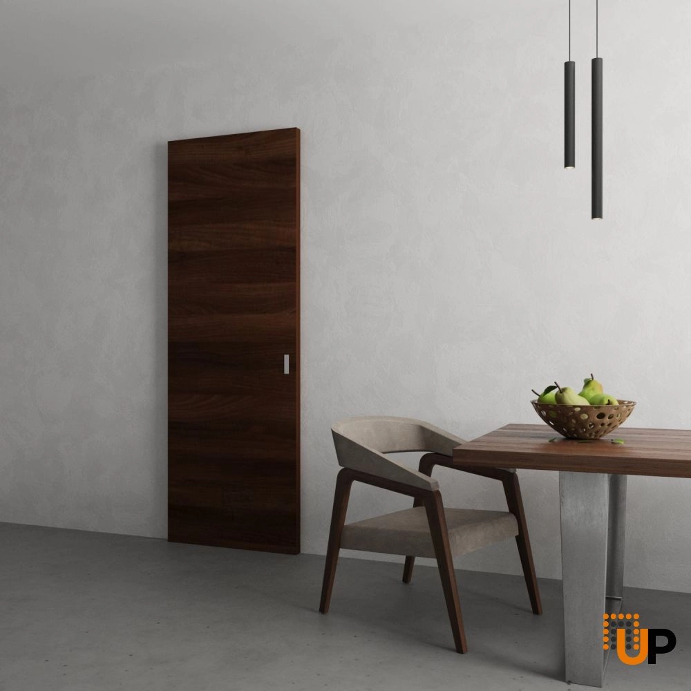 Single solid wood with honeycomb sliding modern interior hidden barn door | Planum 0010 Chocolate Ash | 28 x 80 photo#4