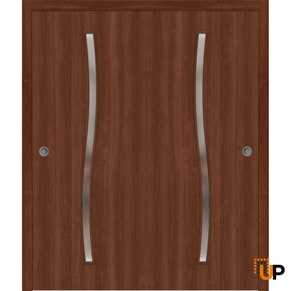 Double solid wood with honeycomb sliding interior closet bypass door | Basic 3002 Walnut Franko | 36 x 80 (2* 18x80) photo#1