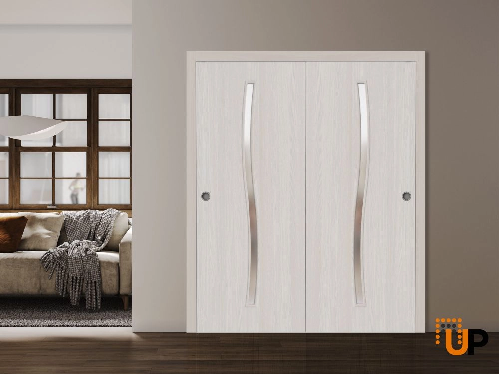 Double solid wood with honeycomb sliding interior closet bypass door | Basic 3002 Ash Franko | 36 x 80 (2* 18x80) photo#2