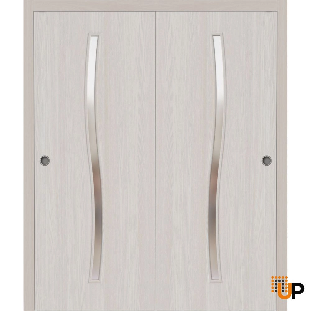 Double solid wood with honeycomb sliding interior closet bypass door | Basic 3002 Ash Franko | 36 x 80 (2* 18x80) photo#1