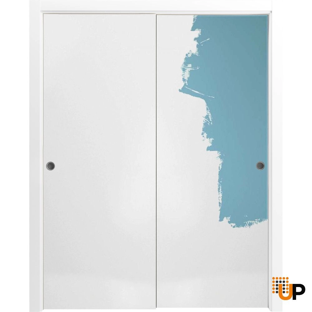 Double solid wood with honeycomb sliding modern interior closet bypass door | Planum 0010 Primed | 36 x 80 (2* 18x80) photo#1