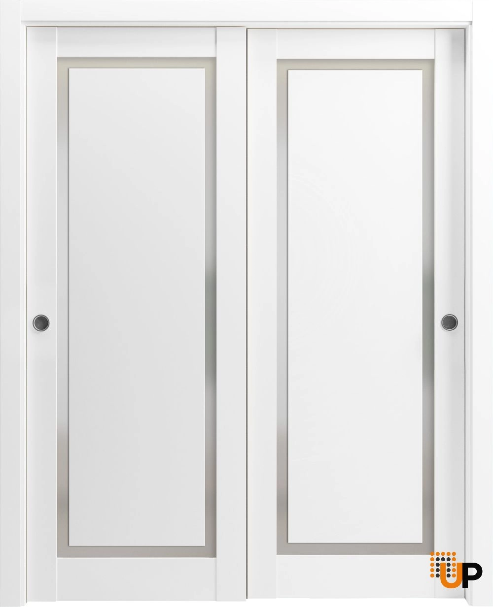 Double solid core sliding interior closet bypass door with frosted glass | Planum 0888 Painted White | 36 x 80 (2* 18x80) photo#1
