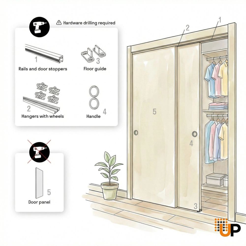 Double solid wood with honeycomb sliding interior closet bypass door | Planum 0333 White | 36 x 80 photo#4