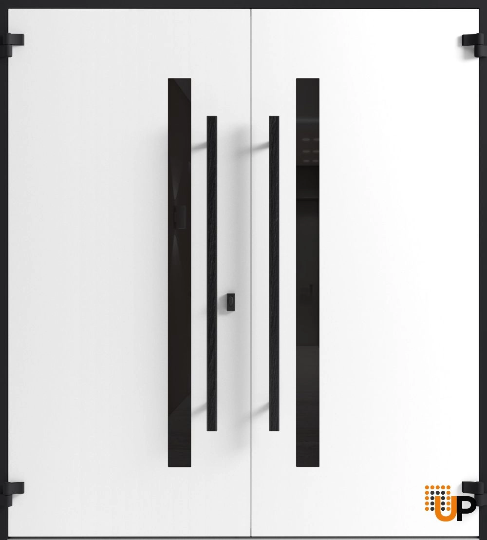 Double swing metal-aluminum modern exterior door with tinted clear-mirrored glass | Dekton 0163 Ardesia Nero | 72 x 80 (72 x 80) photo#2