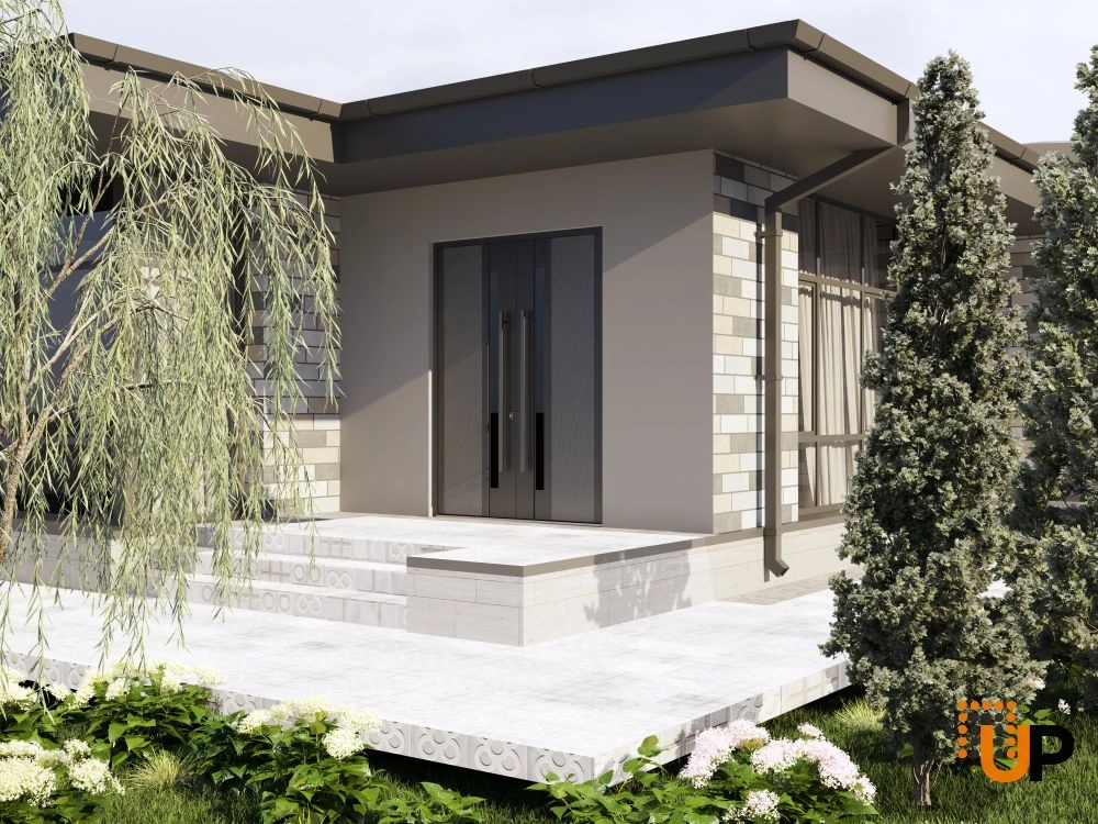 Double swing metal-aluminum modern exterior door with tinted clear-mirrored glass | Dekton 0163 Ardesia Nero | 60 x 80 (60 x 80) photo#3