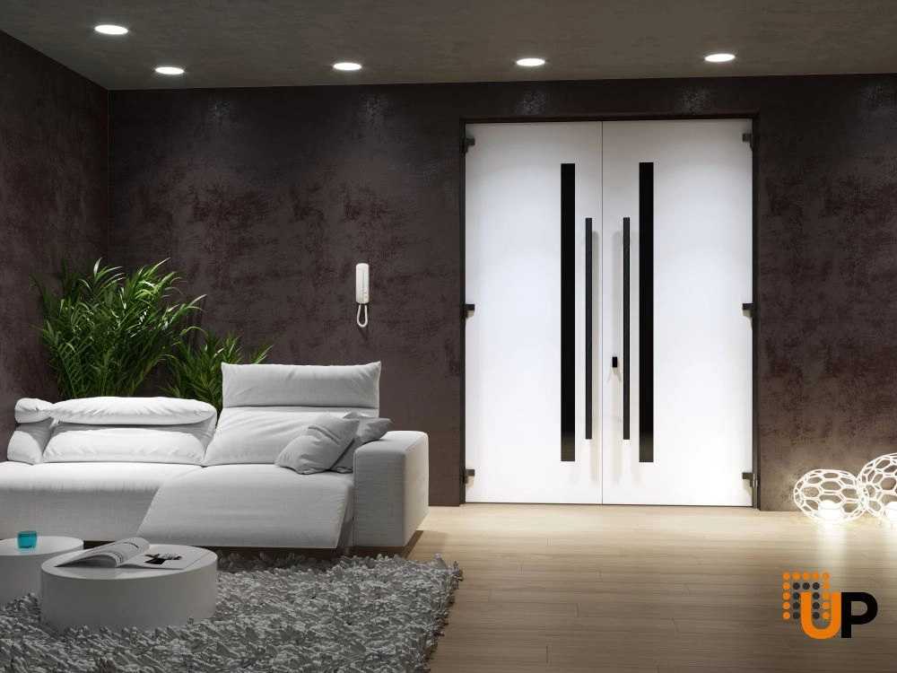Double swing metal-aluminum modern exterior door with tinted clear-mirrored glass | Dekton 0163 Ardesia Nero | 72 x 96 (72 x 96) photo#4