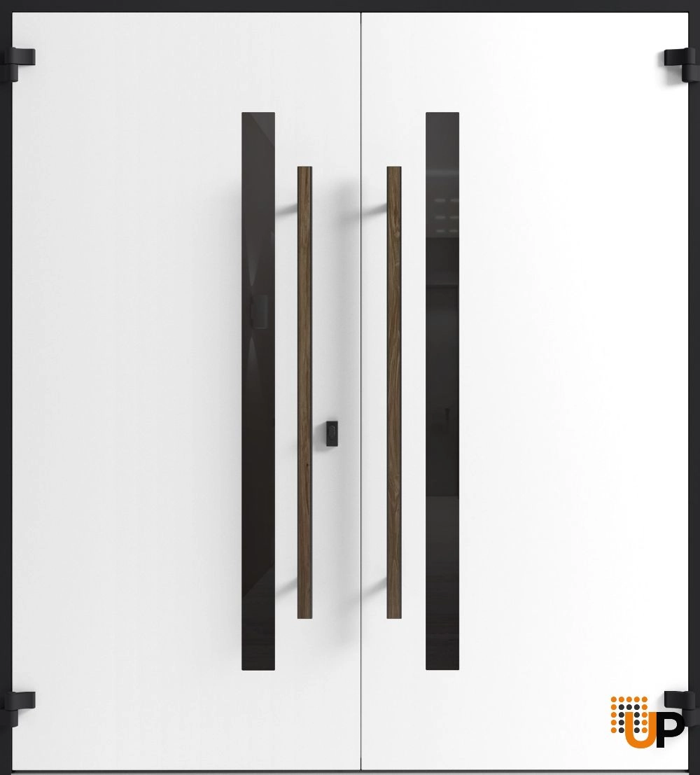 Double swing metal-aluminum modern exterior door with tinted clear-mirrored glass | Dekton 0163 Venezia Noce | 72 x 80 (72 x 80) photo#2