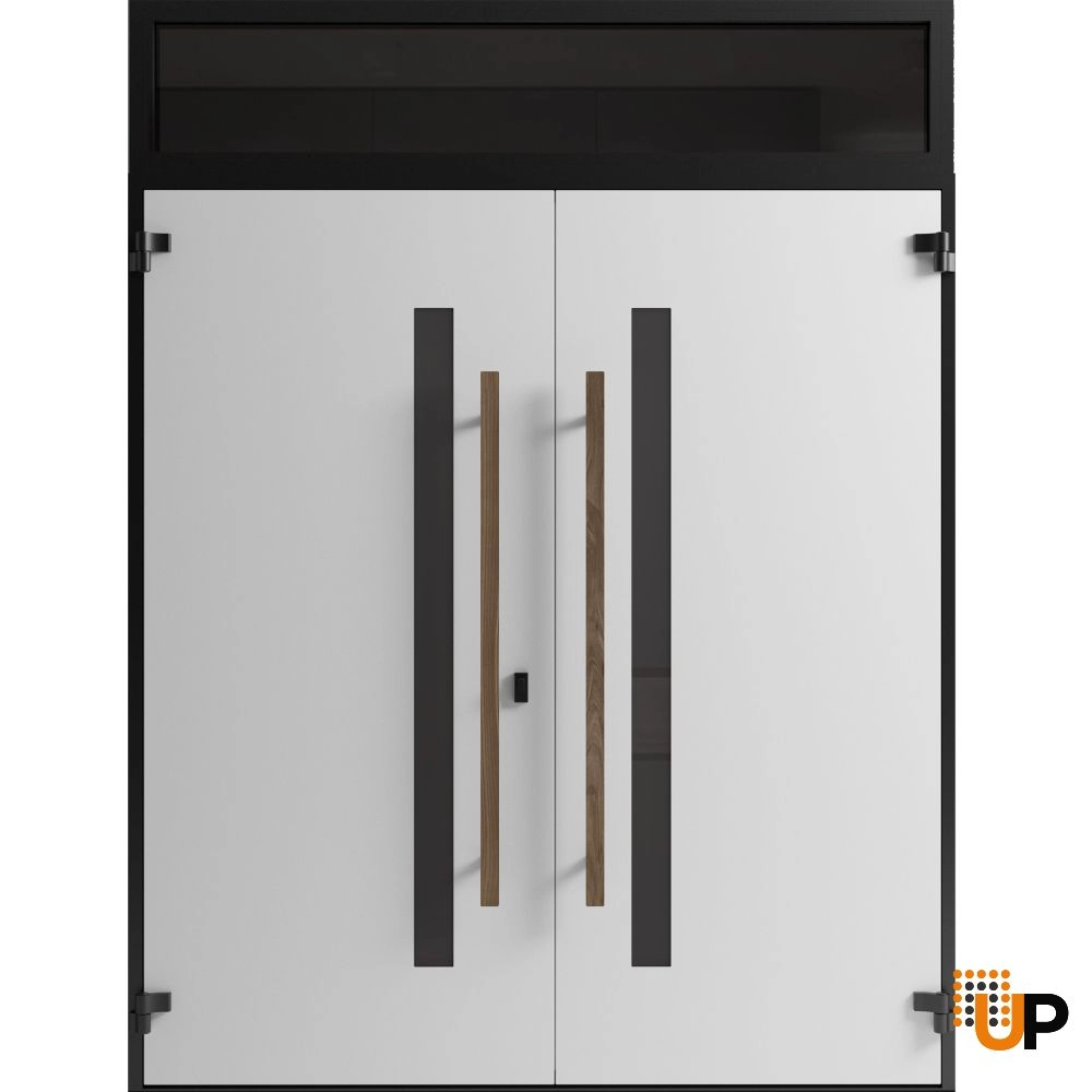 Double swing metal-aluminum modern exterior door with tinted clear-mirrored glass | Dekton 0163 Venezia Noce | 72 x 112 (72 x 96+16) photo#2
