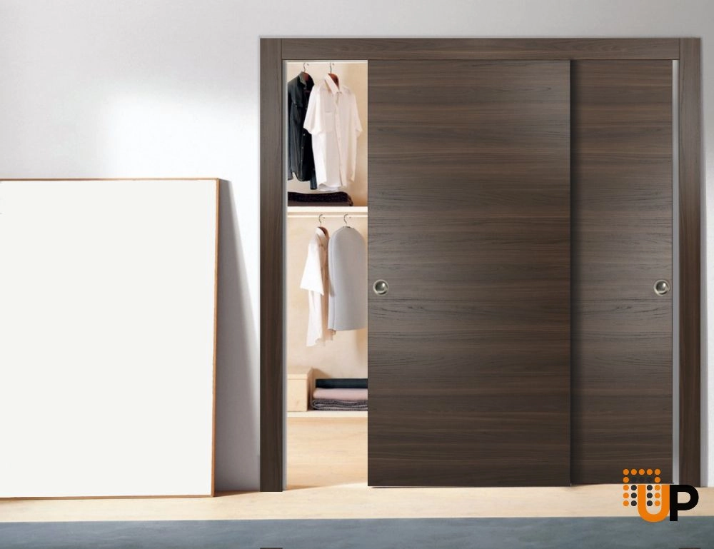Double solid wood with honeycomb sliding modern interior closet bypass door | Planum 0010 Chocolate Ash | 36 x 80 (2* 18x80) photo#5