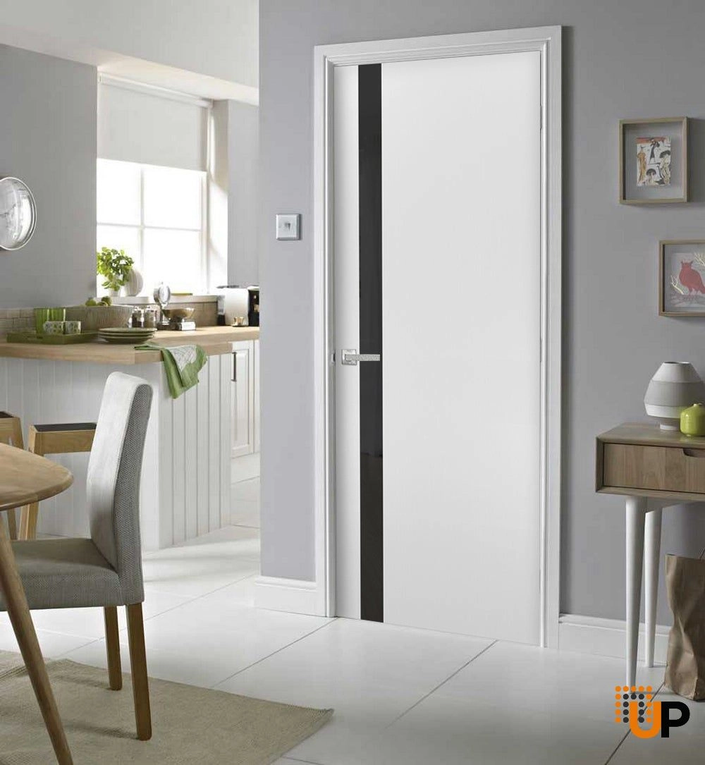 Single solid core interior swing door with black glass | Planum 0040 White | 18 x 80 photo#3