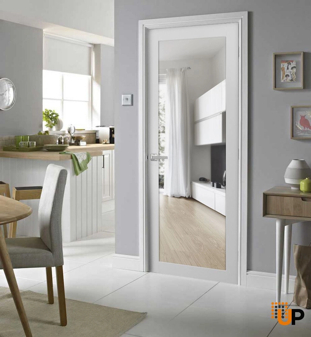 Single solid core luxury interior door slab with clear glass | Lucia 2166 White | 18 x 80 photo#2