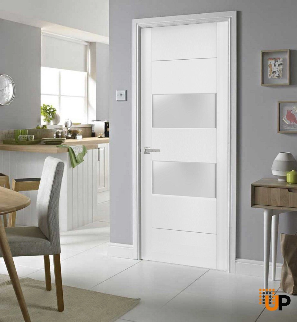 Single solid core modern interior swing door with frosted glass | Lucia 4010 White | 18 x 80 photo#3