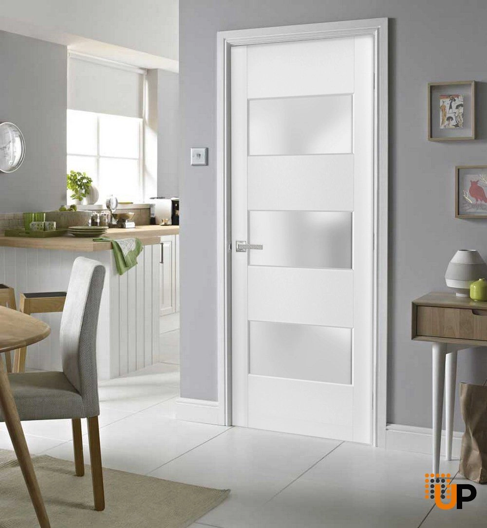 Single solid core modern interior swing door with frosted glass | Lucia 4070 White | 18 x 80 photo#3