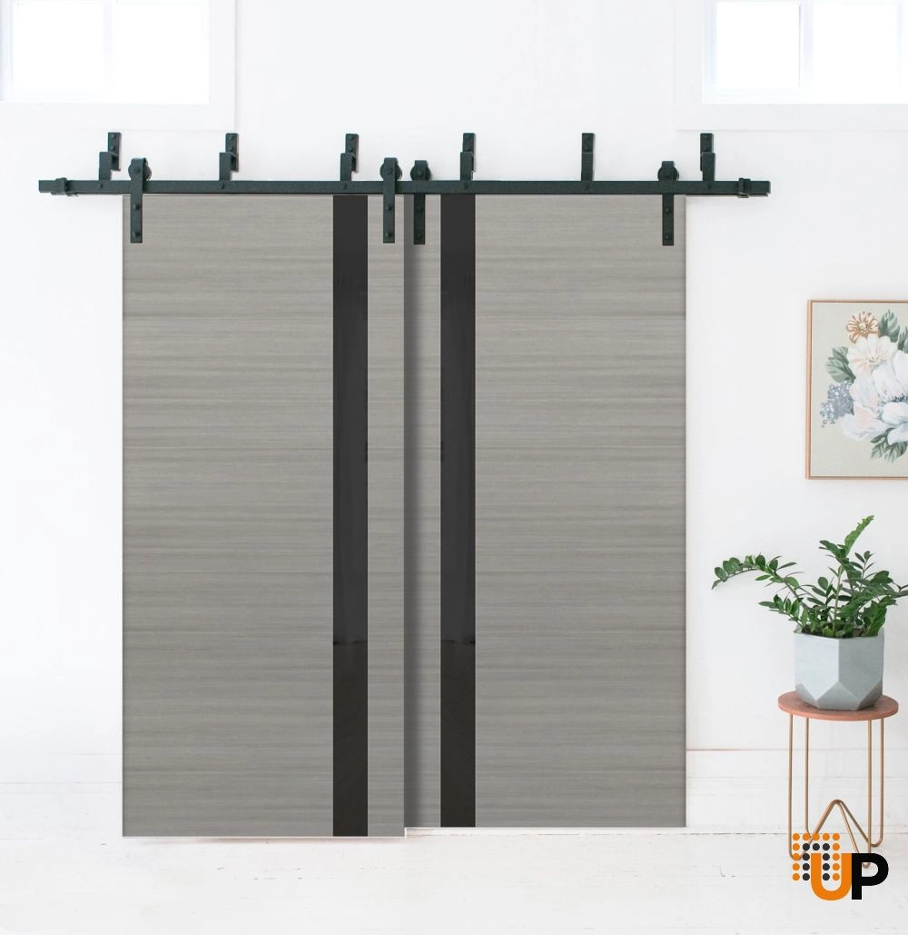 Single solid core interior door slab with frosted glass | Planum 0040 Grey Oak | 18 x 80 photo#3