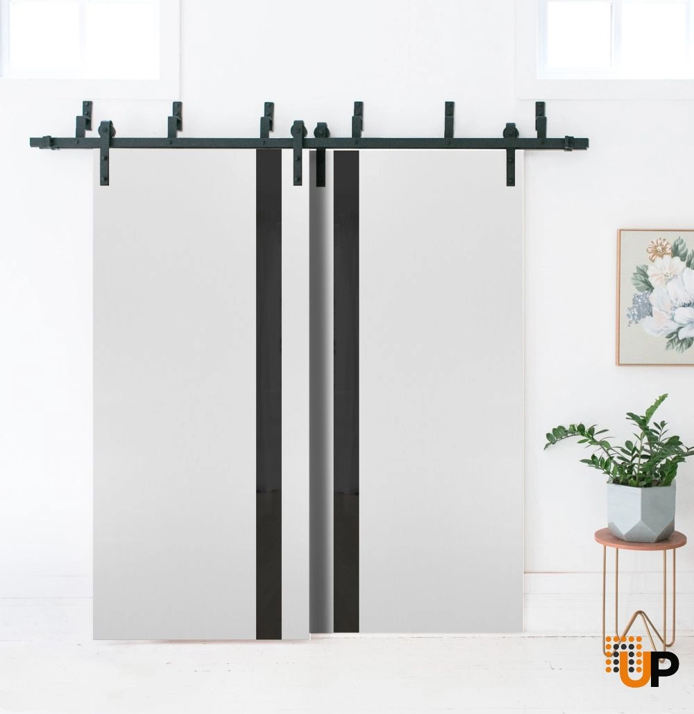 Single solid core interior door slab with black glass | Planum 0040 White | 18 x 80 photo#3