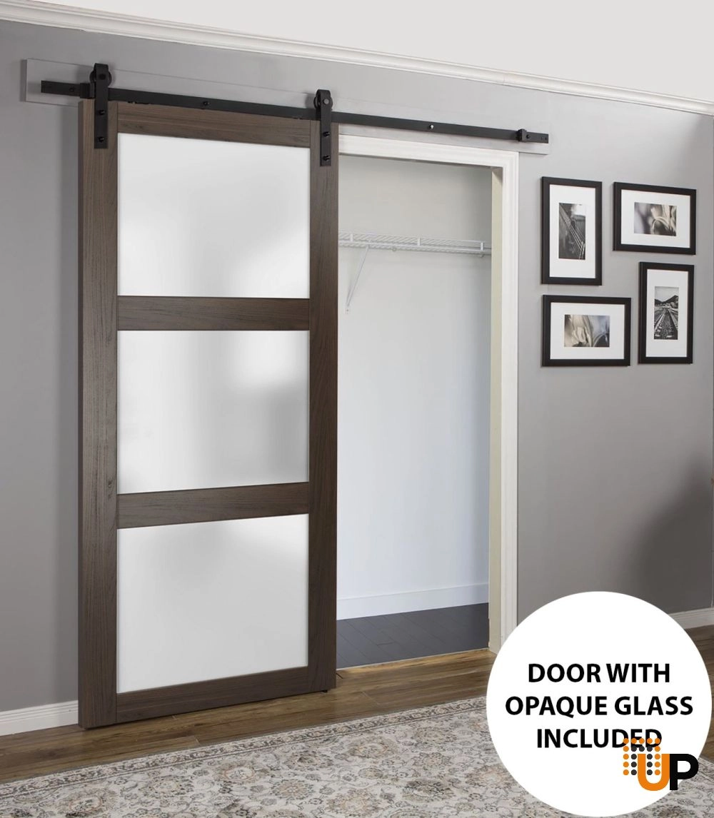 Single solid core luxury interior door slab with frosted glass | Lucia 2552 Chocolate Ash | 18 x 80 photo#4