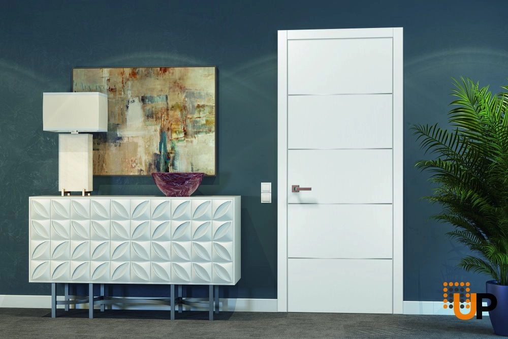 Single solid wood with honeycomb modern interior swing door | Planum 0020 White | 18 x 80 photo#3