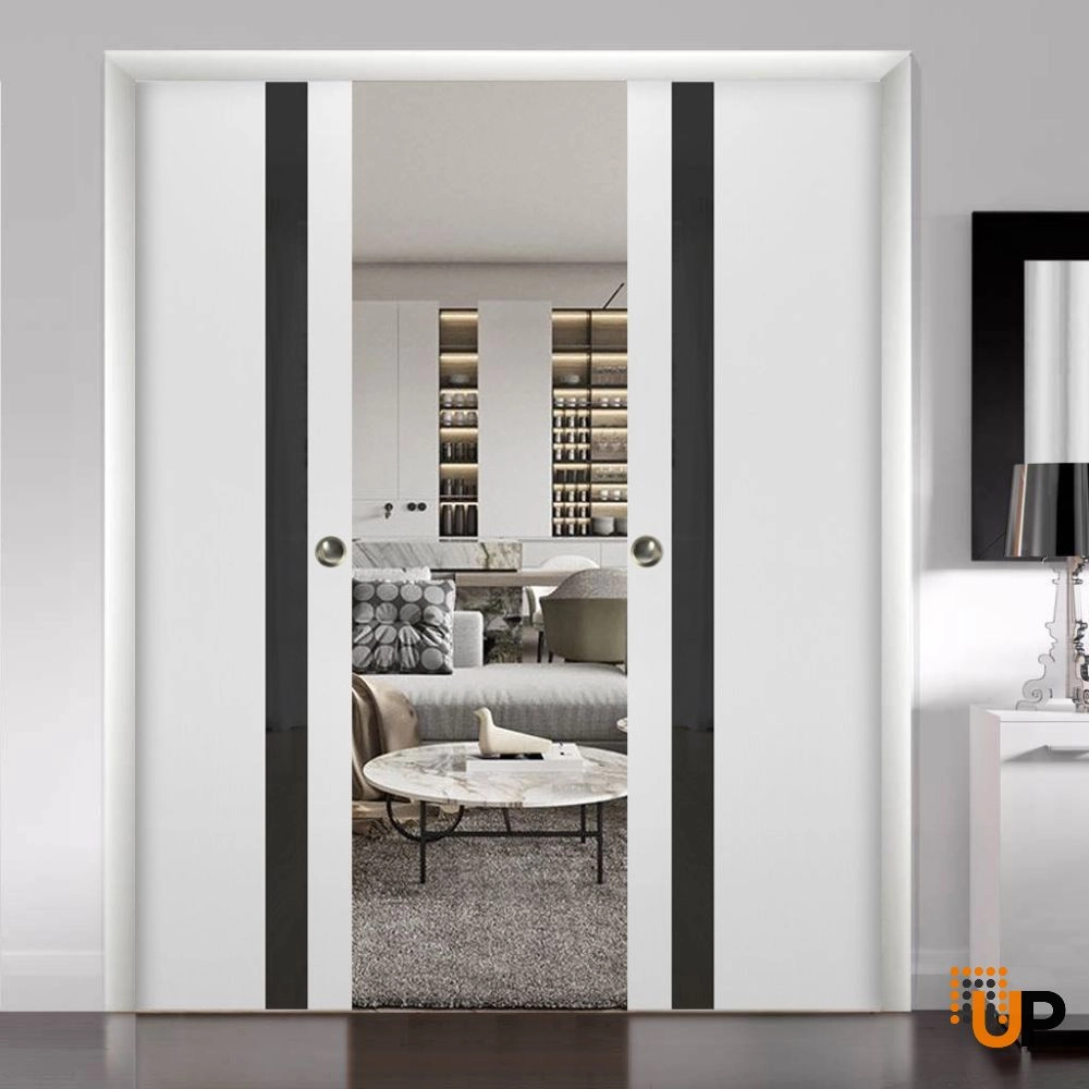 Single solid core interior door slab with black glass | Planum 0040 White | 18 x 80 photo#4