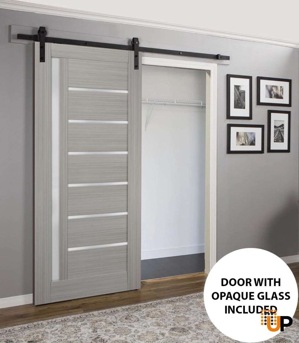 Single mdf modern interior door slab with frosted glass | Quadro 4088  Ginger Ash | 18 x 80 photo#4