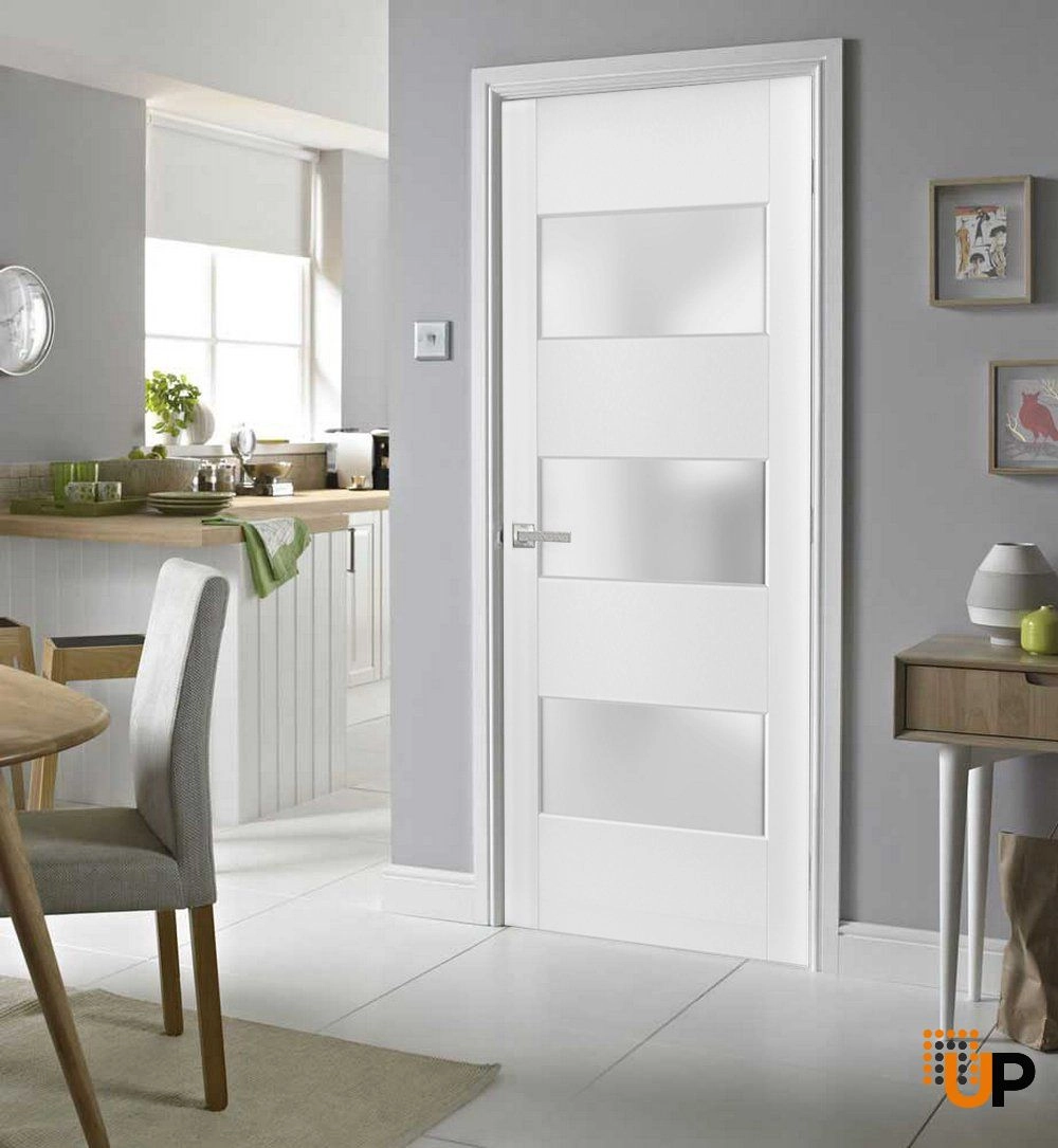 Single solid core interior door slab with frosted glass | Lucia 4070 White | 18 x 80 photo#4