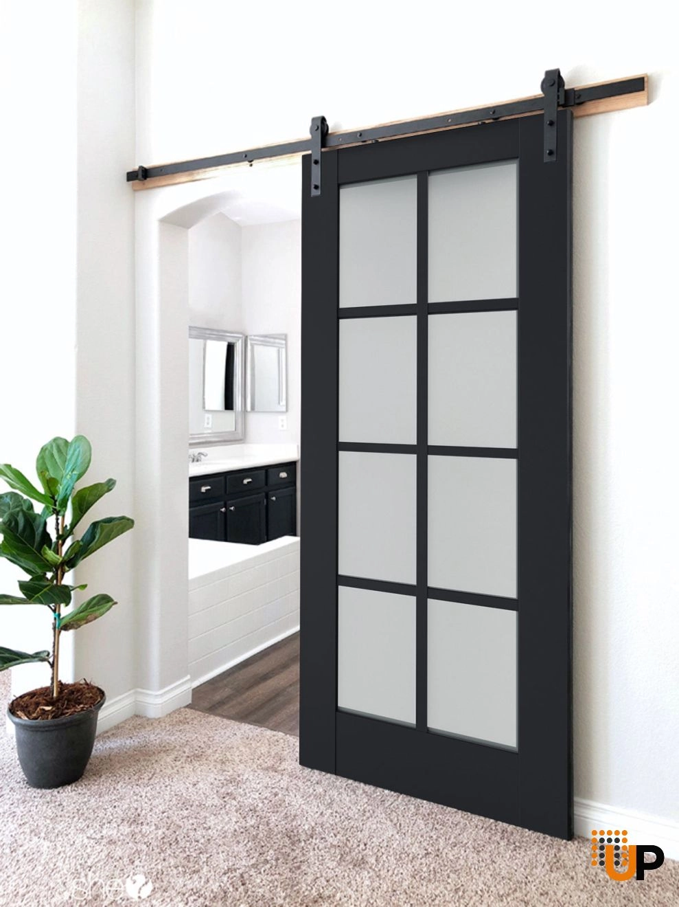 Single laminate sliding classic interior barn door with frosted glass | Veregio 7412 Antracite | 18 x 80 photo#2