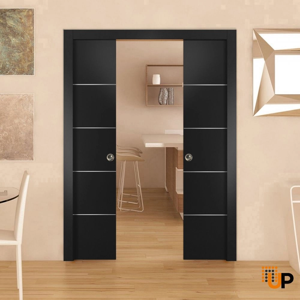 Single solid wood with honeycomb modern interior door slab | Planum 0020 Black Matte | 18 x 80 photo#3