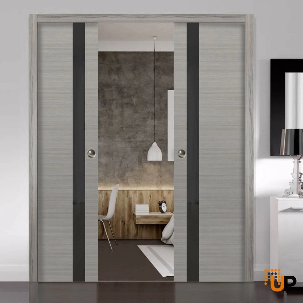 Single solid core interior door slab with frosted glass | Planum 0040 Grey Oak | 18 x 80 photo#4